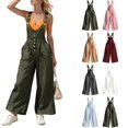 thumbnail image 1 of Tqcoqu Summer Jumpsuits for Women Button Down Sleeveless Casual Jumpers Loose Wide Legs Rompers Overalls with Pockets,Black,Women's S-XXL, 1 of 7