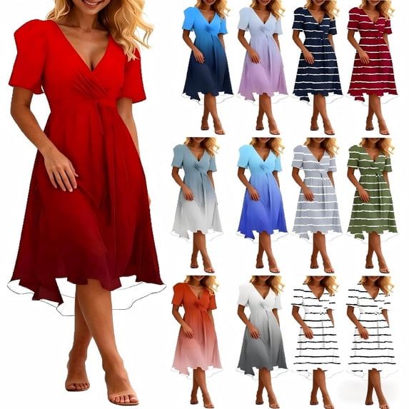 Tqcoqu Summer Midi Dress Ruffle Sleeve V Neck Cocktail Wedding Guest A Line Fit and Flared Dresses,A-Black,Women's S-XXXL