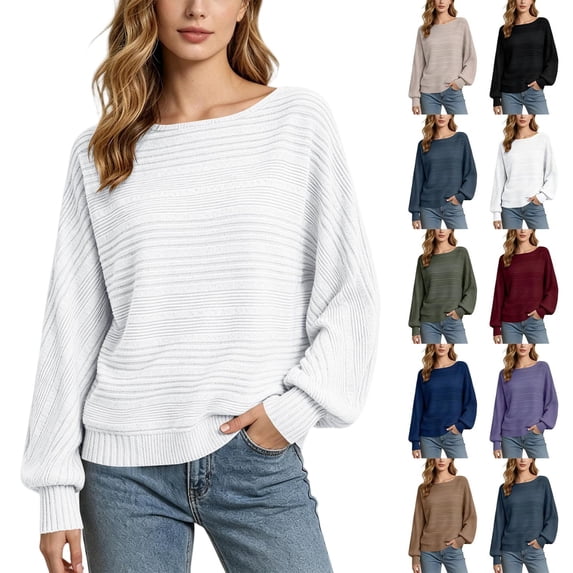 Tqcoqu Sweater for Women Long Sleeve Knit Tops,Casual Lightweight Pullover Ribbed Knit Sweater Fall Pullover Tops,Loose Fit Casual Sweaters