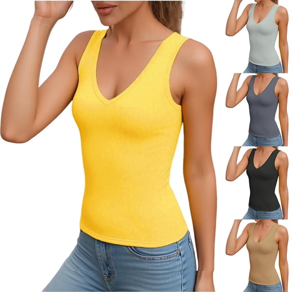 Tqcoqu Tank Tops with Built in Bras for Women Spaghetti Strap Camisole Casual Padded Sleeveless Ribbed Shirts,Dark Gray,Women's S-XXL