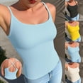 thumbnail image 1 of Tqcoqu Tank Tops with Built in Bras for Women Spaghetti Strap Camisole Casual Padded Sleeveless Ribbed Shirts,Sky Blue,Women's S-XXL, 1 of 7
