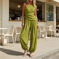 thumbnail image 1 of Tqcoqu Two Piece Sets For Women Casual Sleeveless One Shoulder Ribbed Wide Leg Rompers With Pockets Summer Outfits,Green,Women's S-XXXL, 1 of 6