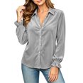thumbnail image 1 of Tqcoqu Velvet Button Down Shirt for Women, Lapel Collar Long Sleeve Ruffle Cuff Casual Blouse Top, 1 of 4