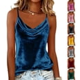 thumbnail image 1 of Tqcoqu Velvet Tops for Women Fitted Sleeveless Shirts Cowl Neck Velvet Summer Solid Color Blouses Holiday Outfits,Black,Women's S-XXL, 1 of 5