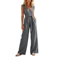 thumbnail image 1 of Tqcoqu Wide Leg Jumpsuits for Women,Summer Sleeveless V Neck Wide Leg Rompers Dressy,Belted Adjustable Waist Outfits,Gray Women's S-XXL, 1 of 7