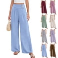 thumbnail image 1 of Tqcoqu Wide Leg Pants for Women Comfy High Waisted Summer Flowy Lounge Pant Trendy Vacation Clothes,Sky Blue,Women's S-XXL, 1 of 10