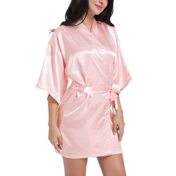 Tqcoqu Women Hot Fix Casual Solid Color Simulated Silk Home Clothing Robes