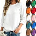 thumbnail image 1 of Tqcoqu Women Solid Crew Neck 3/4 Sleeve Sweatshirt, Loose Relaxed Fit Fall Winter Casual Pullover Top,White Women's S-XXL, 1 of 6