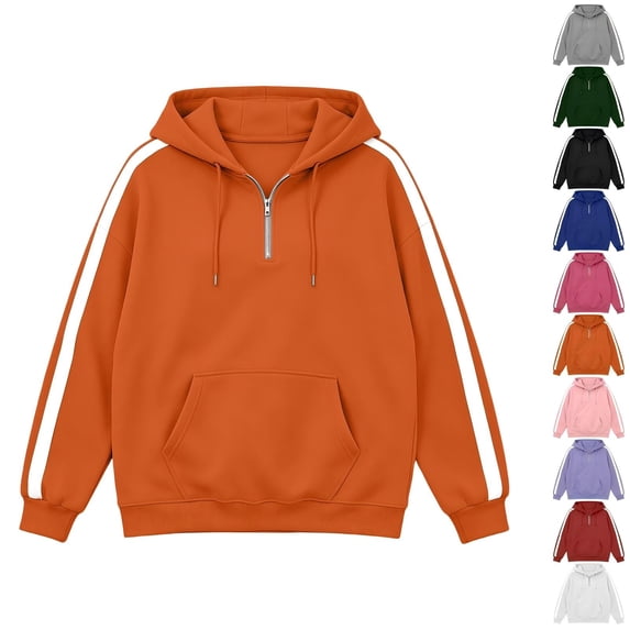 Tqcoqu Women's 1/4 Quarter Zip Hoodie with Side White Stripe,Long Sleeve Oversized Loose Pullover Sweatshirt with Kangaroo Pocket