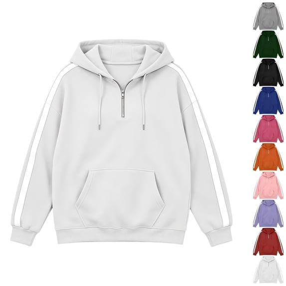 Tqcoqu Women's 1/4 Quarter Zip Hoodie with Side White Stripe,Long Sleeve Oversized Loose Pullover Sweatshirt with Kangaroo Pocket