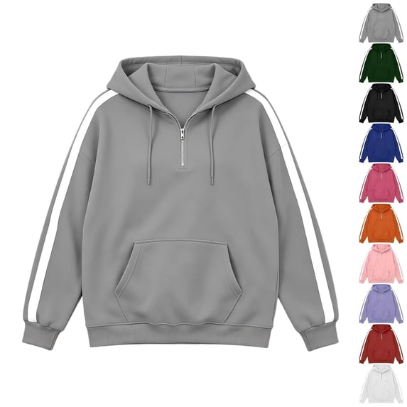Tqcoqu Women's 1/4 Quarter Zip Hoodie with Side White Stripe,Long Sleeve Oversized Loose Pullover Sweatshirt with Kangaroo Pocket