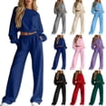 thumbnail image 1 of Tqcoqu Women's 2 Piece Set 2026,Solid Crop Crew Neck Sweatshirt & Elastic Waist Wide Leg Sweatpants 2 Piece Tracksuit Outfit Set,Casual Two Piece Outfit, 1 of 7