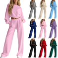 thumbnail image 1 of Tqcoqu Women's 2 Piece Set 2026,Solid Crop Crew Neck Sweatshirt & Elastic Waist Wide Leg Sweatpants 2 Piece Tracksuit Outfit Set,Casual Two Piece Outfit, 1 of 7