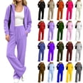 thumbnail image 1 of Tqcoqu Women's 2 Piece Zip Up Hoodie Tracksuit Set, Long Sleeve Hooded Jacket & Drawstring Elastic Waist Pocket Wide Leg Pants Casual Two Piece Outfit, 1 of 8