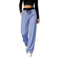 thumbnail image 1 of Tqcoqu Women's 2026 Striped Wide Leg Pants Sweatpants with Pocket, Knit Drawstring Elastic Waist Pj Bottom Casual Pants, Daily Home Wear Fall Outfits,Women's,Size S-XXL, 1 of 8