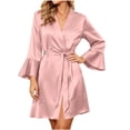 thumbnail image 1 of Tqcoqu Women's 3/4 Sleeve Ruffle Trim Thin Bathrobe Sleep Robe Casual Loungewear,Pink Women's S-XXL, 1 of 5