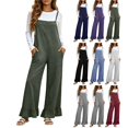thumbnail image 1 of Tqcoqu Women's Adjustable Strap Overalls with Pocket,Solid Casual Loose Wide Leg Jumpsuit Ruffle Hem Suspender Long Pants, 1 of 9