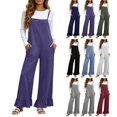 thumbnail image 1 of Tqcoqu Women's Adjustable Strap Overalls with Pocket,Solid Casual Loose Wide Leg Jumpsuit Ruffle Hem Suspender Long Pants, 1 of 9