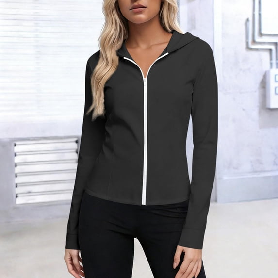 Tqcoqu Women's Athletic UPF 50+ Jacket Long Sleeve Full Zipper Sun Shirts Cooling Breathable Sun Protection Jacket ,Black,Women's S-XXXXXL