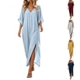 thumbnail image 1 of Tqcoqu Women's Beach Vacation Midi Dresses,V Neck Side Slit Kaftan Cover Up Dress,Light Blue Women's S-XXXL, 1 of 10