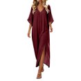 thumbnail image 1 of Tqcoqu Women's Beach Vacation Midi Dresses,V Neck Side Slit Kaftan Cover Up Dress,Wine Women's S-XXXL, 1 of 9