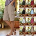 thumbnail image 1 of Tqcoqu Women's Bermuda Shorts with Pockets Waffle Knit Wide Leg Cargo SweatShorts Elastic Waist Casual Knee Length Shorts,Army Green Women's S-XXL, 1 of 7