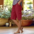 thumbnail image 1 of Tqcoqu Women's Bermuda Shorts with Pockets Waffle Knit Wide Leg Cargo SweatShorts Elastic Waist Casual Knee Length Shorts,Red Women's S-XXL, 1 of 6