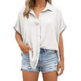 thumbnail image 1 of Tqcoqu Women's Button Down Shirts Short Sleeve Slit Hem Shirt Solid Color Tops, Side Slit Dressy Casual Blouses Loose Fit Tunic Tops,White Women's S-XXL, 1 of 7