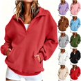 thumbnail image 1 of Tqcoqu Women's Buttoned Henley Collar Sweatshirt with Kangaroo Pocket,Long Sleeve Casual Spring Fall Tops,Red Women's S-XXL, 1 of 9