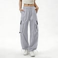 thumbnail image 1 of Tqcoqu Women's Cargo Pants with Drawstring Hight Waist Loose Fit Hiking Trousers Streetwear Cargo Pants,Gray,Women's M-XXL, 1 of 6