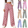 thumbnail image 1 of Tqcoqu Women's Checkered Print High Waist Wide Leg Pants,Drawstring Loose Casual Y2K Gingham Trousers with Side Pockets, 1 of 9