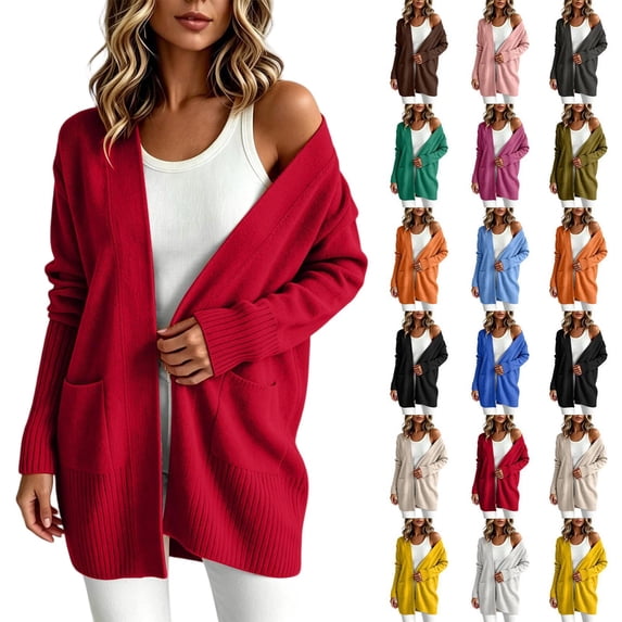 Tqcoqu Women's Classic Cardigans Long Sleeve Open Front Casual Knit Cardigan Sweaters Coat Soft Outwear with Pockets