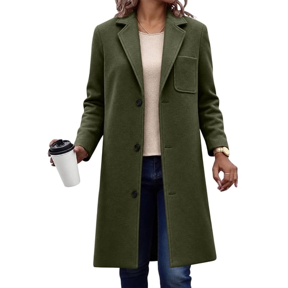 Tqcoqu Women's Coat Fall Winter Casual Single Breasted Overcoat Mid-Length Notched Lapel Coat