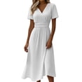 thumbnail image 1 of Tqcoqu Women's Cocktail 2026 Trendy Dresses,Formal Wedding Guest Modest Church Vintage Tea Party Midi Evening V Neck Shirts Sundress,White Women's S-XXXL, 1 of 7