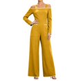 thumbnail image 1 of Tqcoqu Women's Cold‑Shoulder Jumpsuit, Contrast Piping Long Sleeve Wide Leg Floor Length Jumpsuit with Large Patch Pockets, 1 of 9