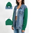 thumbnail image 1 of Tqcoqu Women's Color Block Hooded Denim Jacket with Multi Pocket,Button Down Long Sleeve Knit Sleeve Loose Casual Jean Trucker Coat For Fall Winter,Green Women's S-XXL, 1 of 8