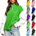 thumbnail image 1 of Tqcoqu Women's Color Block Quarter Zip Sweatshirt,Stand Collar Long Sleeve Loose Casual Pullover Tops,2026 Fall Winter Trendy Clothes,Army Green Women's S-XXL, 1 of 6
