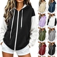 thumbnail image 1 of Tqcoqu Women's Color Block Zip Up Hoodie,Drawstring Hood Long Sleeve Kangaroo Pocket Loose Casual Sweatshirt Jacket Tops,2026 Fall Winter Trendy Clothes,Black Women's S-XXL, 1 of 6