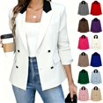 thumbnail image 1 of Tqcoqu Women's Contrast Lapel Double Breasted Blazer,Padded Shoulder Long Sleeve Open Front Suit Jacket,2026 Spring Fall Trendy Clothes,White Women's XS-XXL, 1 of 8