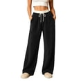 thumbnail image 1 of Tqcoqu Women's Contrast Waist Fuzzy Fleece Wide Leg Pants Drawstring Elastic Waist with Pockets Warm Casual Long Trousers, 1 of 6