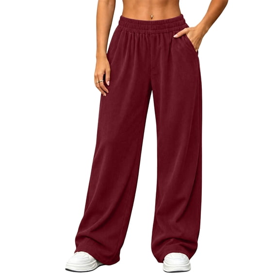Tqcoqu Women's Corduroy High Waist Wide Leg Pants,Casual Waist Trousers with Side Pockets For Fall Winter