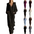 thumbnail image 1 of Tqcoqu Women's Corduroy Hooded Jumpsuit with Pocket,Half Zip Front Elastic High Waist Loose Long Sleeve One Piece Casual Outfit, 1 of 8