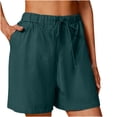 thumbnail image 1 of Tqcoqu Women's Cotton Linen Casual Shorts,Elastic Drawstring Waist Loose Wide Leg Shorts,Summer Lounge Shorts with Side Pockets,Green Women's S-XXL, 1 of 8