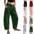 thumbnail image 1 of Tqcoqu Women's Cotton Linen Pleated Pants,Button High Waist Loose Cropped Balloon Casual Trousers With Pockets For Spring Summer,Army Green Women's S-XXL, 1 of 8