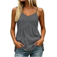 thumbnail image 1 of Tqcoqu Women's Crewneck Spaghetti Strap Pleated Ruffle Hem Sleeveless Cami Tank Peplum Top,Gray Women's S-XXL, 1 of 6