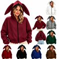thumbnail image 1 of Tqcoqu Women's Cute Bunny Ear Zip Up Hoodie,Cropped Long Sleeve Loose Casual Sweatshirt Jacket with Kangaroo Pocket,2026 Trendy Outerwear Tops,Red Women's S-XXL, 1 of 7