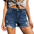 thumbnail image 1 of Tqcoqu Women's Denim Jean Hot Pants,High Waist Ripped Distressed Frayed Hem Trendy Shorts,Dark Blue Women's S-XXL, 1 of 5