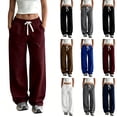 thumbnail image 1 of Tqcoqu Women's Drawstring Elastic Waist Wide Leg Sweatpants with Pockets,Solid Casual Trousers,2026 Womens Trendy Clothes,Wine Women's S-XXL, 1 of 9