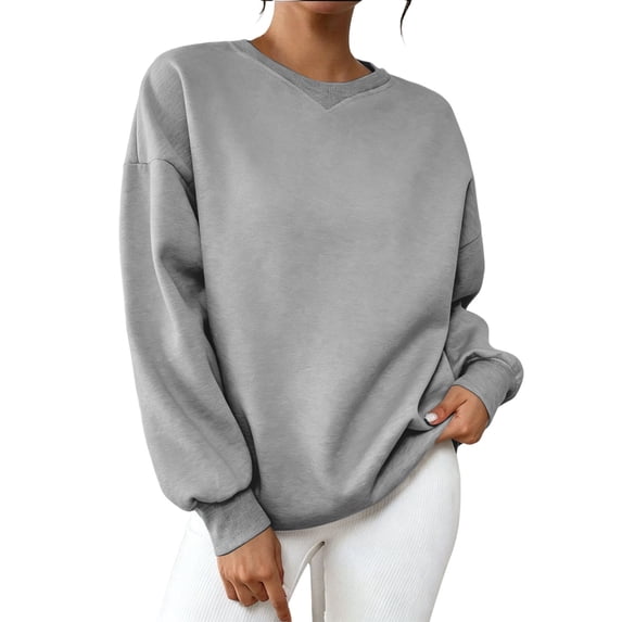 Tqcoqu Women's Drop Shoulder Crew Neck Sweatshirt,Loose Oversized Long Sleeve Casual Pullover Tops,2026 Spring Fall Trendy Clothes,Gray Women's S-XXL