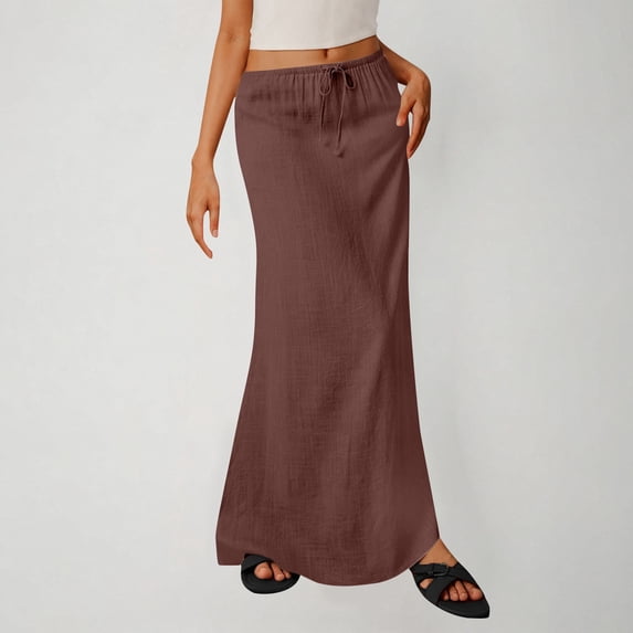 Tqcoqu Women's Elastic Waist Drawstring Skirt Casual Flowy Skirt Casual&Daily Wear,Brown,Women's S-XXL